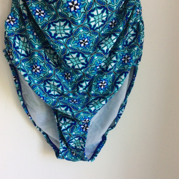 Spanx Love Your Assets Swimsuit Size Medium Blue One Piece Geometric Support - Picture 5 of 16